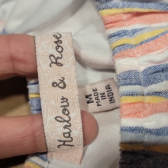 Harlow & Rose Size M "Washed Linen" color Pastel Stripe Tiered Knee-Length Dress - Picture 12 of 14